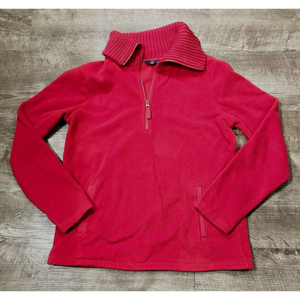 Lands End Women's Red Zip Up Pullover Fleece Jacket Size M 10 - 12 EUC